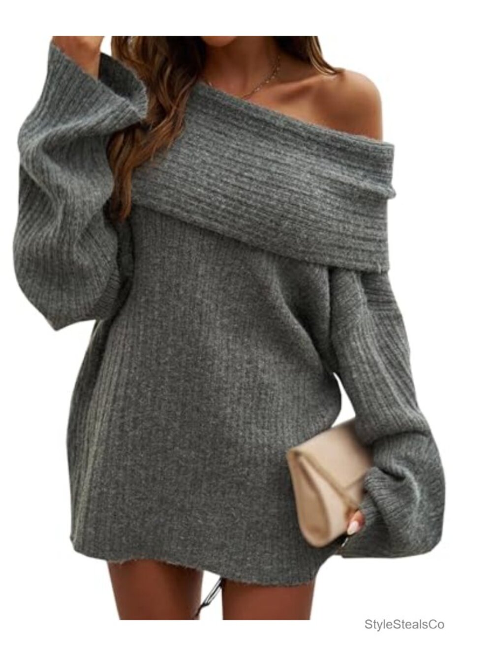 Oversized Off Shoulder Knit Sweater Long Sleeve Slouchy Pullover